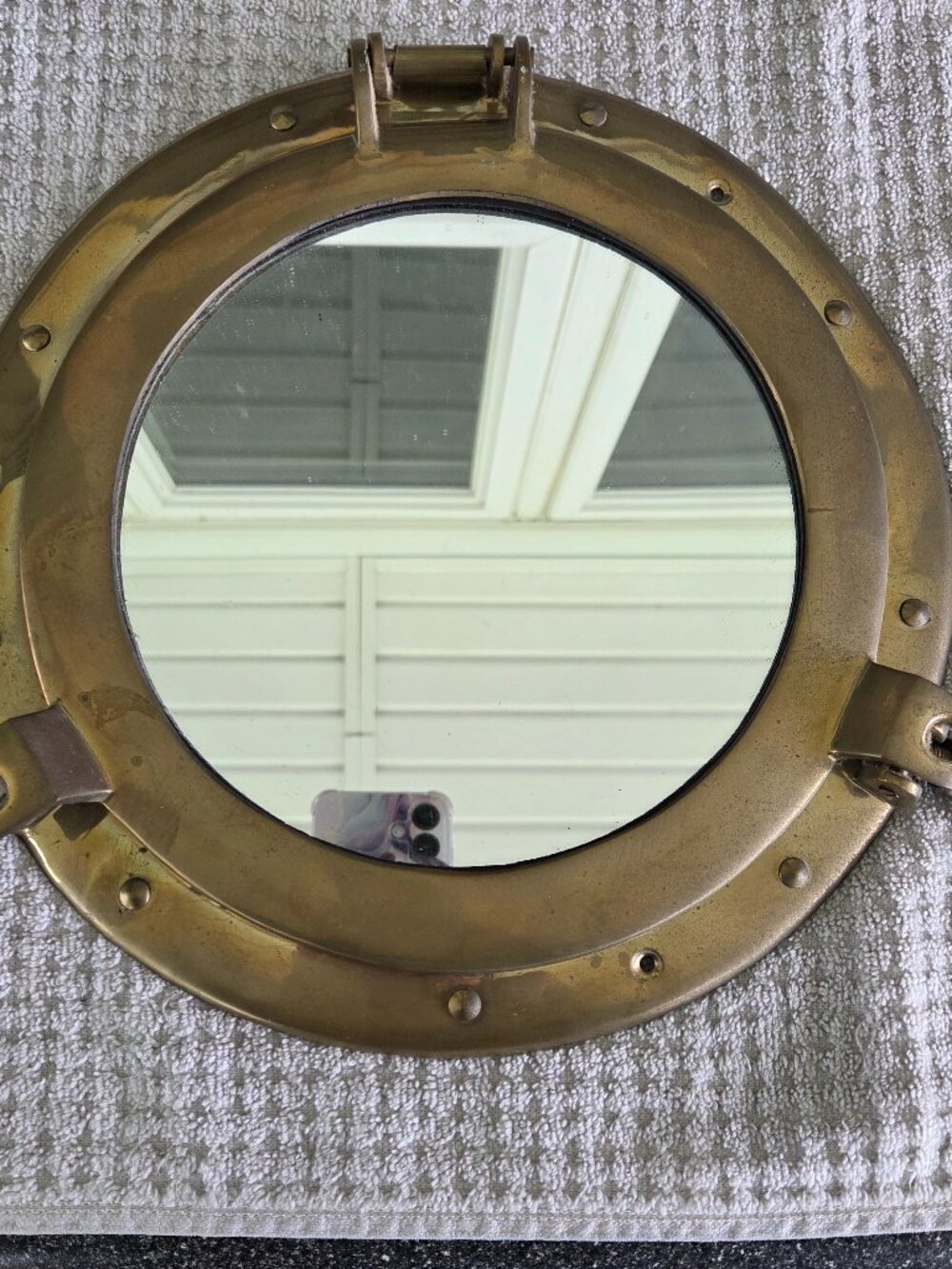 Brass Porthole Wall Mirror - Pirate, Nautical, Boat, Beach, Mariner 11.25"